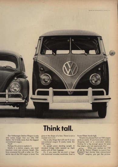 Vintage 1961 Think Tall Volkswagen Bus Car VW Ad