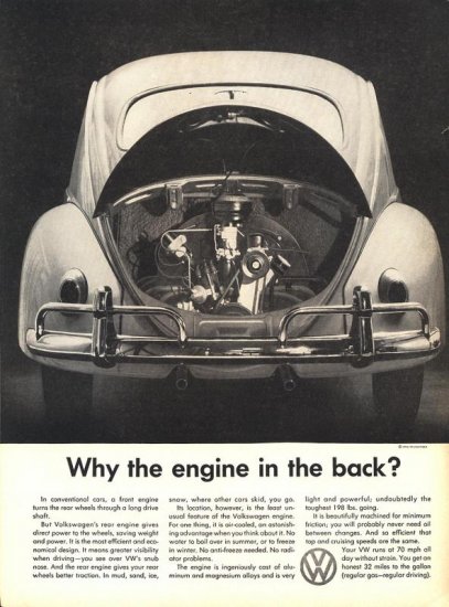 Vintage 1959 Engine in the back? Volkswagen Car VW Ad