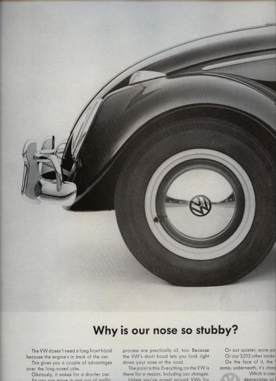 Vintage 1963 Volkswagen Why is our nose so stubby VW Bug AD