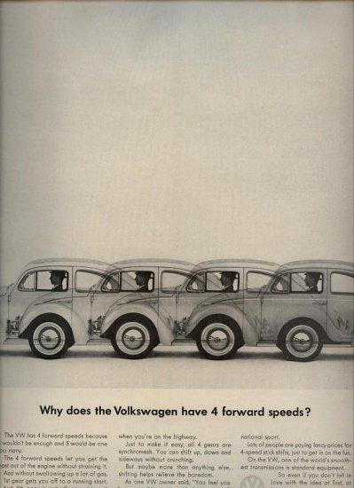 Vintage 1963 Volkswagen Y 4 forward speeds Doodle Bug VW Car AD