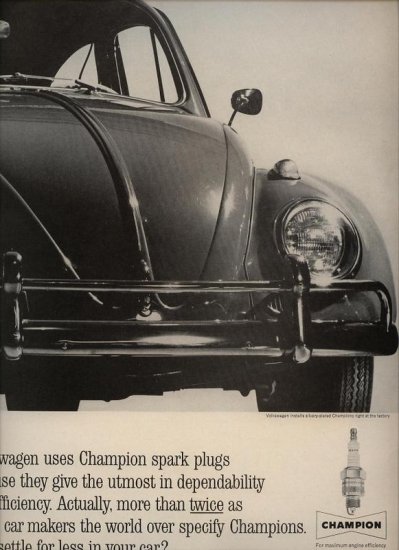 Vintage Advertising 1963 Volkswagen Champion Spark Plug factory VW AD