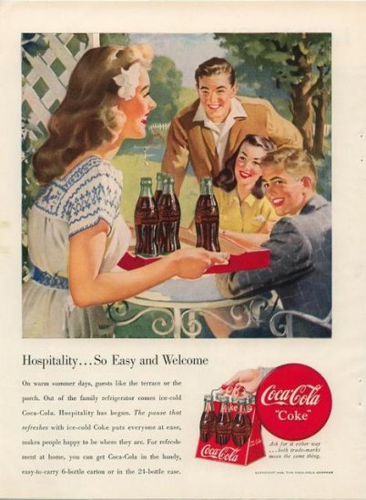 Vintage 1948 Pretty young Girl serving Coca Cola Coke Vintage Print AD