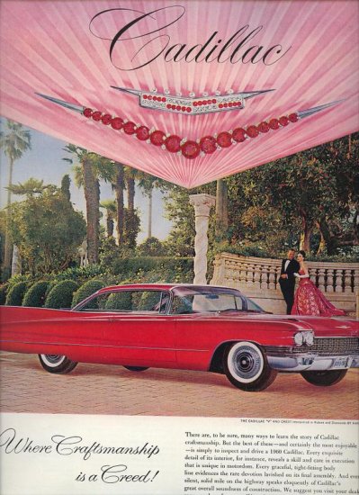 Vintage 1960 Red Cadillac Harry Winston Jewels Crest AD