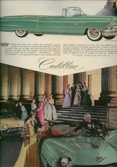 Vintage 1956 Green Cadillac Convertible Car AD