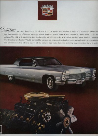 Vintage 1967 Silver Cadillac CAR New 472 V-8 Engine Print AD
