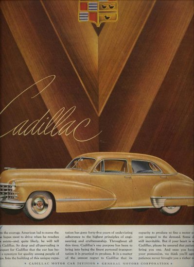 Vintage 1947 yellow Cadillac Car AD