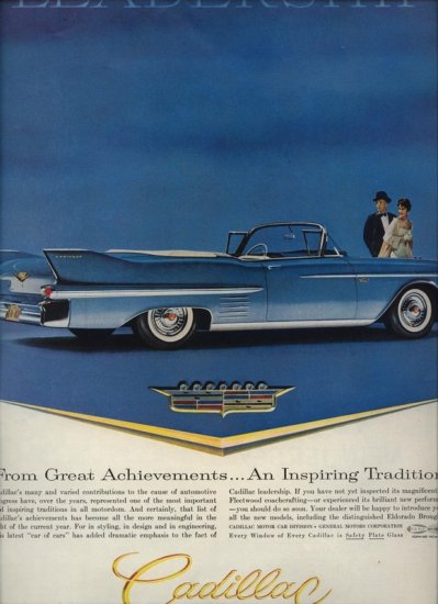 1958 Vintage Blue Cadillac Car Print AD Vintage Advertising