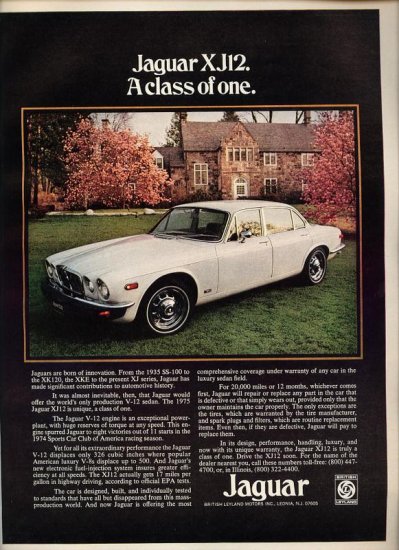 Vintage 1975 White XJ12 Jaguar Car Automobile Print AD