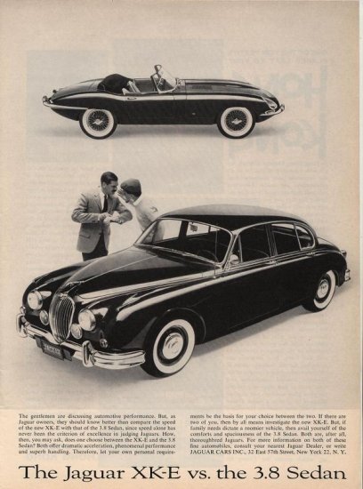 Vintage 1961 Jaguar XK-E vs Jaguar 3.8 Sedan Car AD