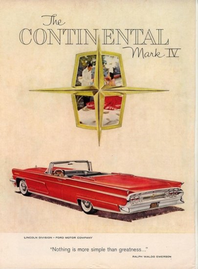 Vintage 1959 Lincoln Continental Mark IV Red Car AD