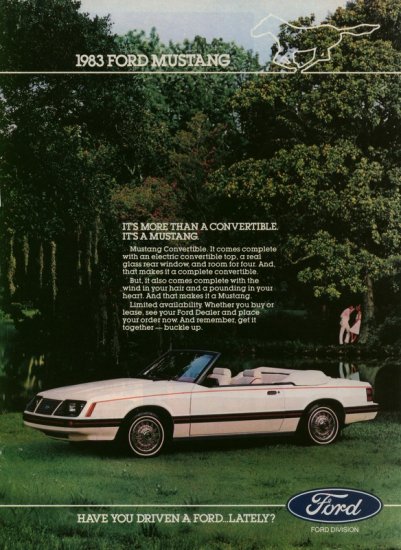 1983 Ford White Convertible Mustang Car AD