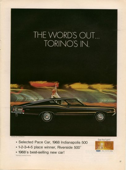 1968 Ford Torino GT Fastback Selected Pace Car Indy AD