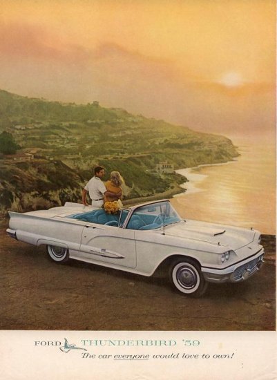Vintage 1959 Ford White Thunderbird Convertible AD