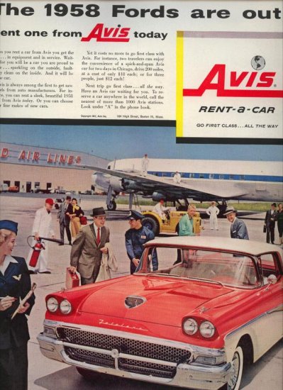 Vintage 1957 New Fords Fairlane AVIS Rent a Car AD