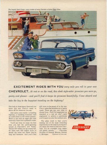 Vintage 1958 Chevrolet Impala Sport Coupe Turbo Thrust V8 AD