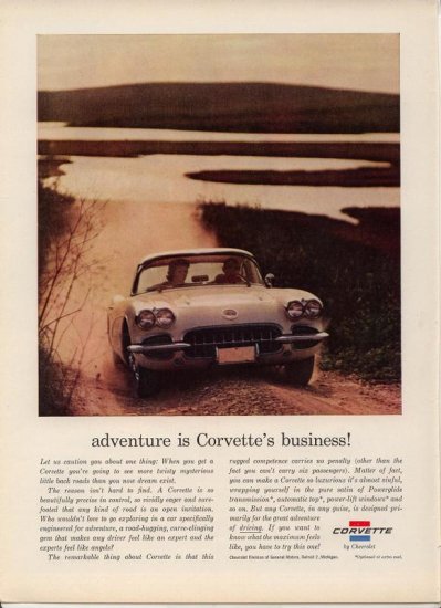 Vintage Advertising 1960 White Chevrolet Sports Car Corvette Print AD