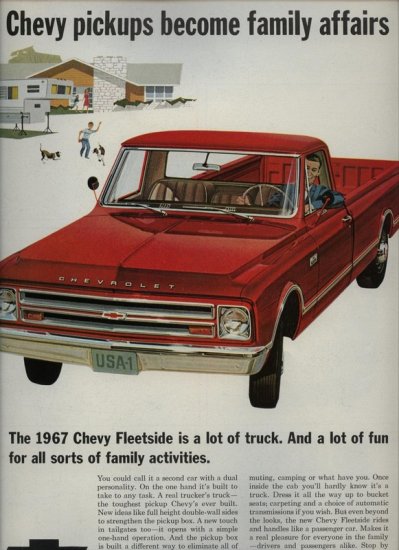Vintage 1967 Chevy Chevrolet Red Fleetside Pickup Truck AD