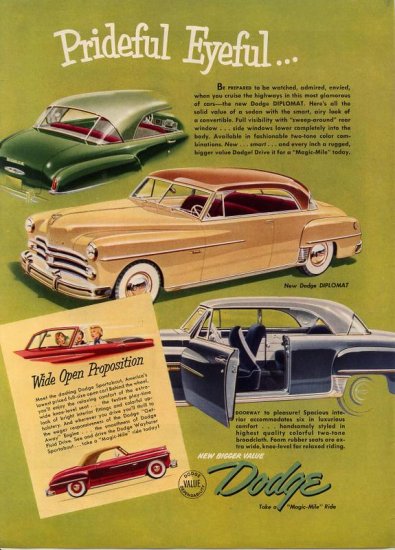 Vintage 1950 New Dodge Diplomat Car Print AD