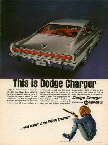 Vintage 1966 Dodge Charger Silver Car AD