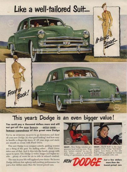 Vintage Advertising 1950 New Green Dodge Car AD