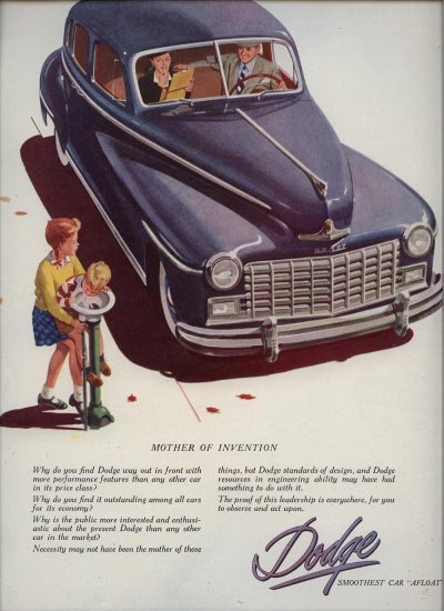 Vintage 1947 Blue Dodge Automobile Car AD