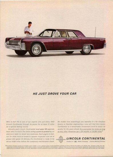 Vintage 1961 Maroon Ford Lincoln Continental AD