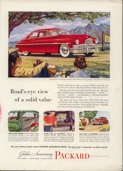 Vintage 1949 Golden Packard Super Deluxe Sedan Red Car AD