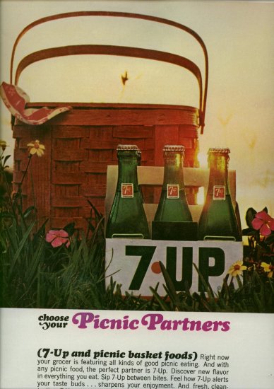 Vintage 1965 7Up 6 pack Soda Picnic Partners AD