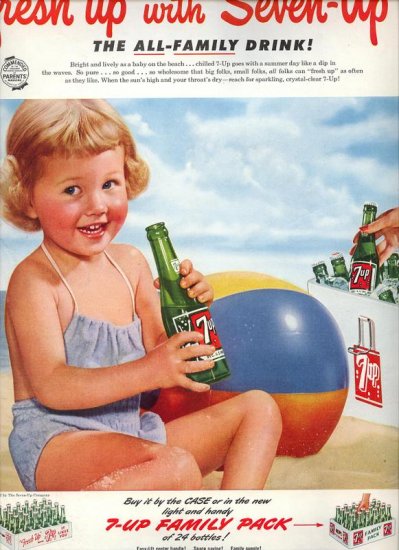 Vintage 1952 Fun in the Sun Little Girl 7UP Soda AD