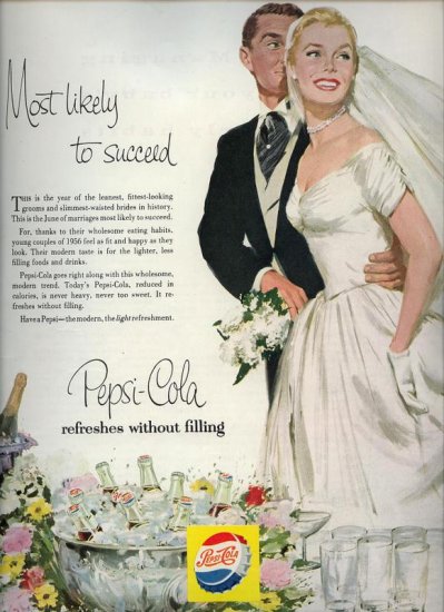 Vintage 1956 Bride & Groom Wedding Pepsi Cola AD