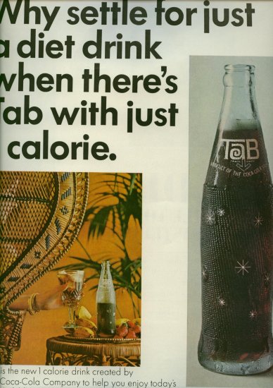 Vintage 1965 TAB Glass Bottle Coca Cola Product AD