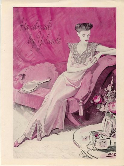 Vintage 1945 Handmade by Yolande Nightgown Bolegard Art AD