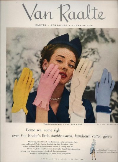 Vintage 1952 Van Raalte Gloves Art Print AD
