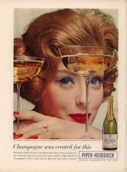 Vintage 1960 Woman Piper Heidsieck Champagne Print AD