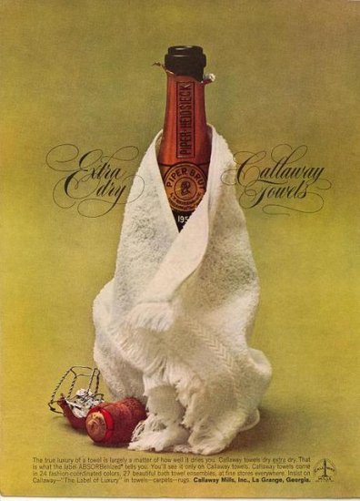 Vintage 1961 Piper Heidsieck Champagne Calloway Towels Print AD