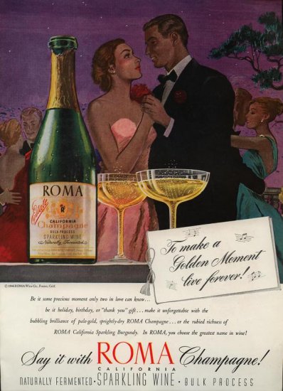 vintage 1946 Roma Estate Champagne Vintage Print AD