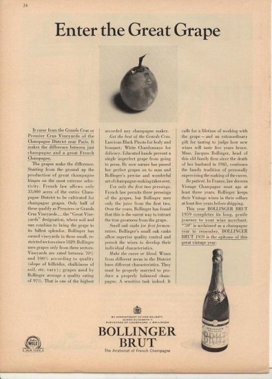 Vintage 1964 Bollinger Brut Champagne for 1959 AD