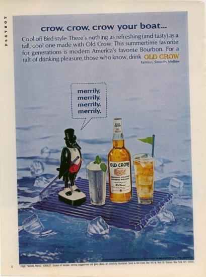 Vintage 1965 Old Crow Whiskey Crow on a Raft Whisky AD