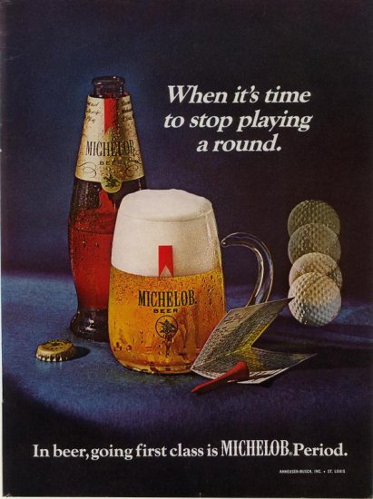 Vintage Advertising 1969 Golf Balls Tees Michelob Beer AD