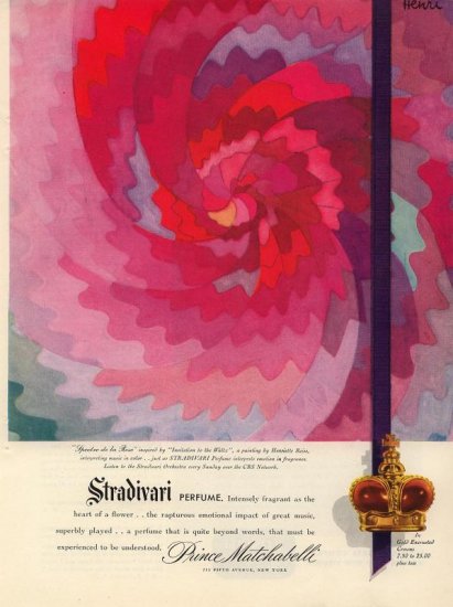 Vintage 1945 Matchabelli Stradivari Perfume Henriette Reiss AD