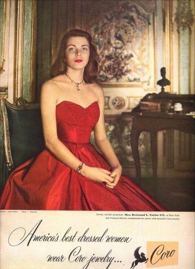 Vintage 1947 Mrs Bertrand L Taylor III of NY Coro Jewelry AD