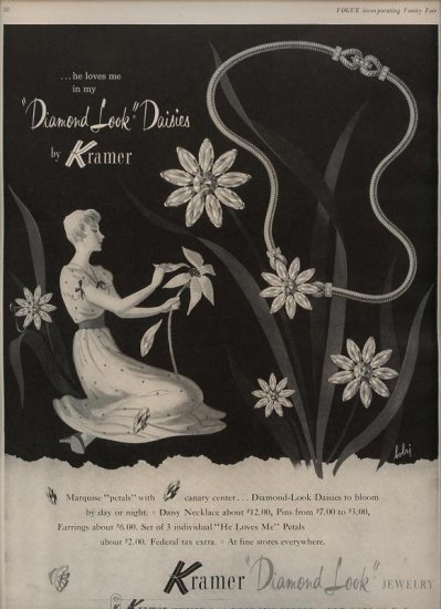 Vintage 1950 Diamond Look Daisies Kramer Jewelry Bobri Art AD