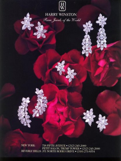 1993 Harry Winston Jewelers Diamond Jewels Red Roses AD