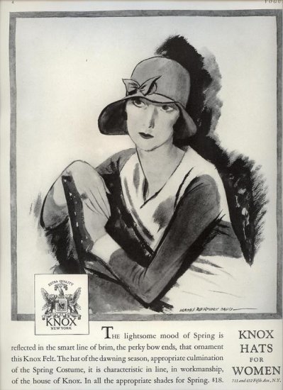 Vintage 1929 Knox Hats for Women Gladys Davis Art AD
