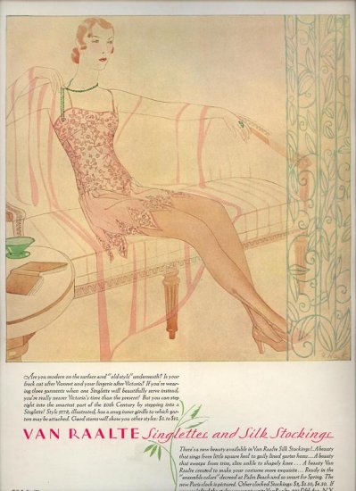 Vintage 1929 Van Raalte Silk Stocking Singlettes G Hart Art AD