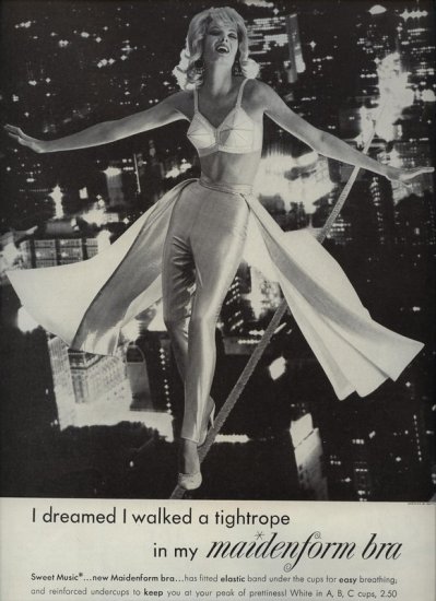 Vintage 1961 I dreamed I walked a tightrope Maidenform Bra AD