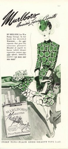 Vintage 1943 Lady in Green Marlboro Cigarette Bolegard Art AD