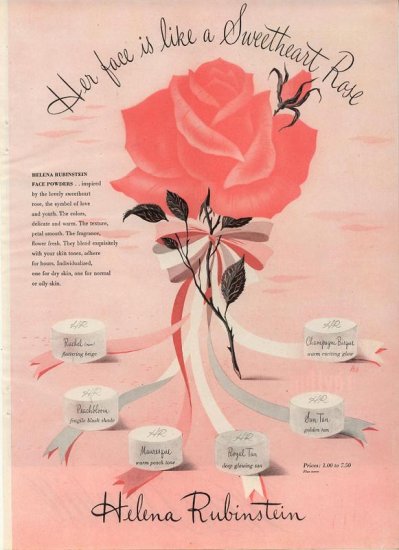 Vintage 1944 Pink Rose Helena Rubinstein Make UP Cosmectic AD