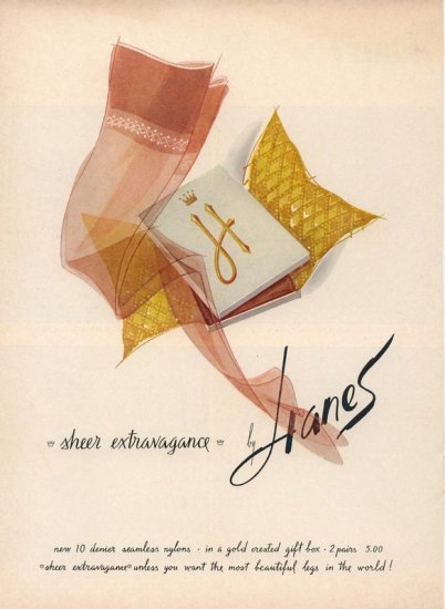 Vintage 1961 Hanes hoisery Hose Art AD