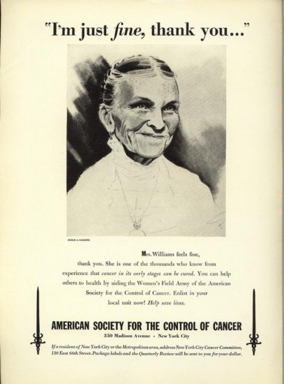 Vintage 1941 American Cancer Society Edwin Roberts Williams AD